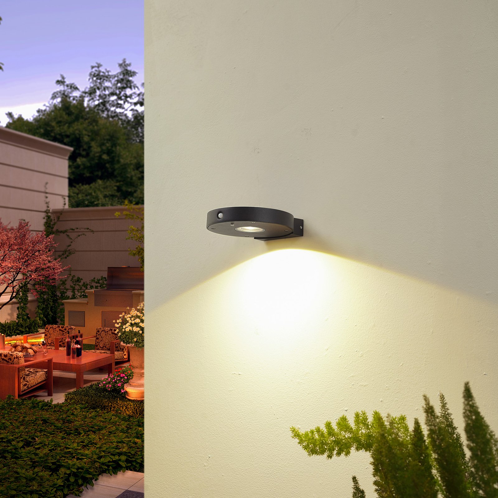 Tavon Round LED Solarzelle Wandleuchte Dim. w/Sensor Schwarz - Lucande