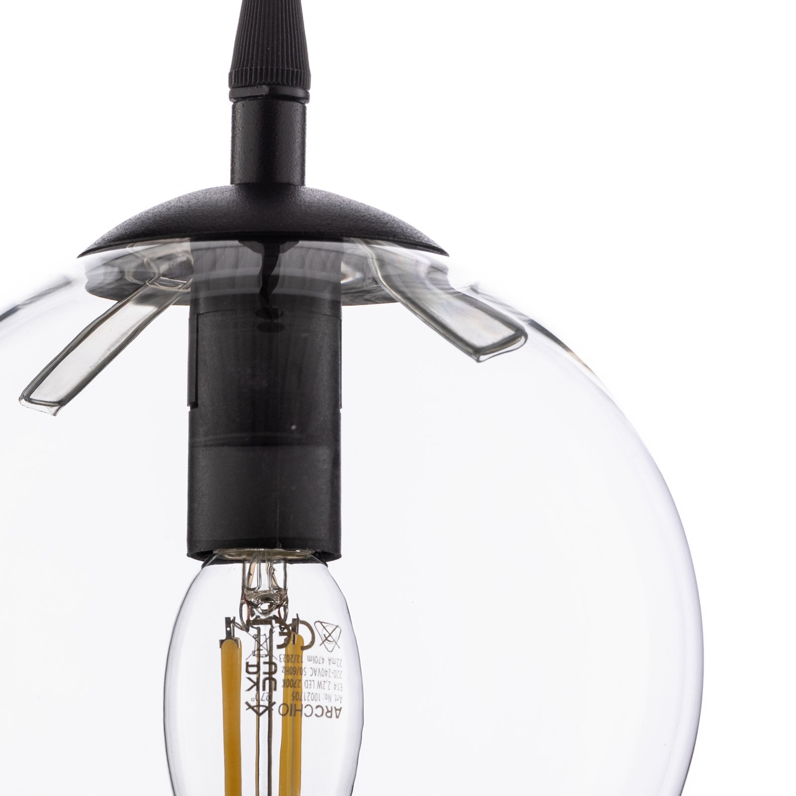 Lampă suspendată Glassy, negru, transparent, sticlă, Ø 14 cm, E14