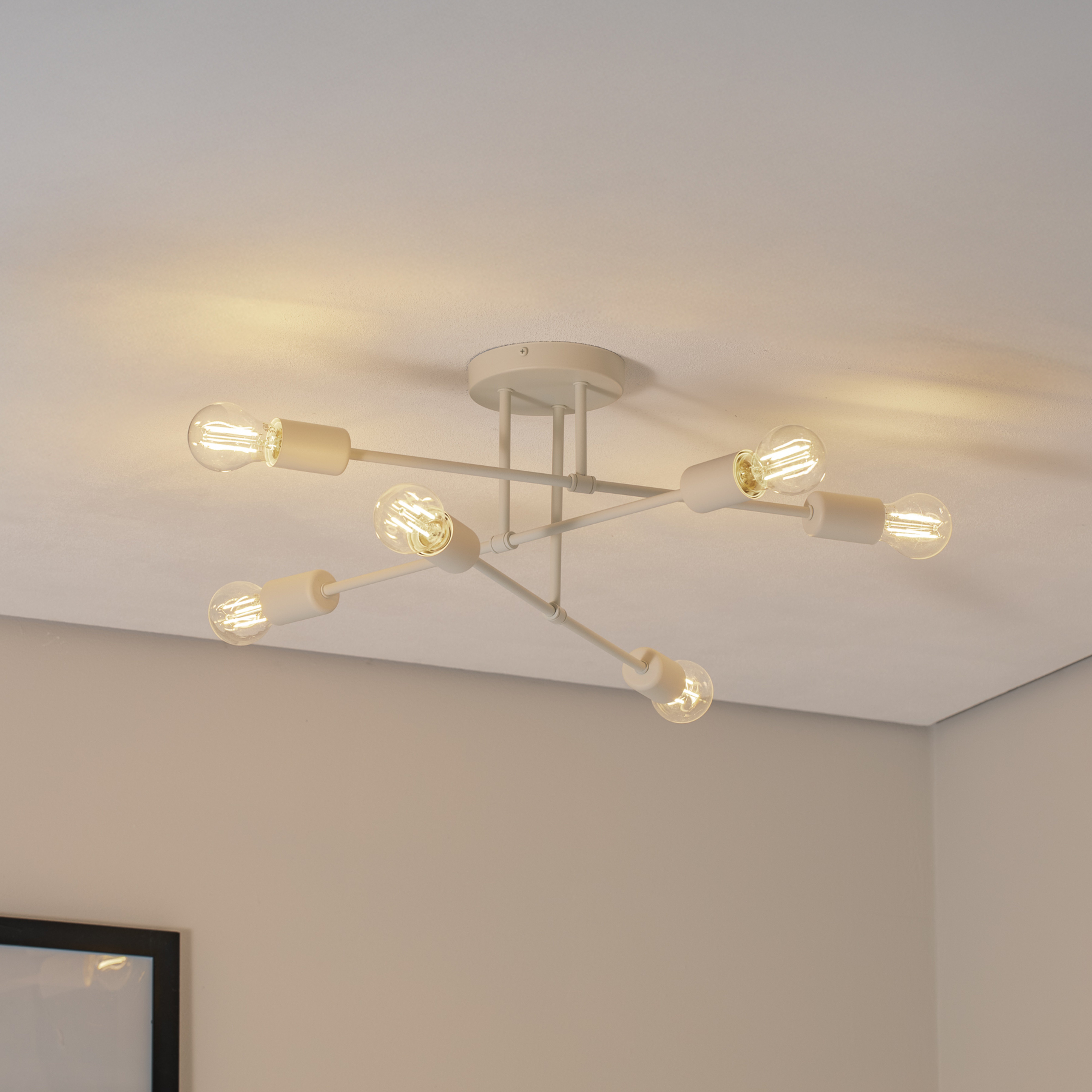 Φωτιστικό οροφής Cambridge, 6-φωτο, χρώμα άμμου, μεταλλικό