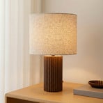 Lampe à poser Lindby Kimiko, hauteur 38 cm, bois de noyer, tissu