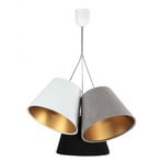 Candeeiro suspenso Zsofia 3 luzes branco/cinzento/preto/dourado