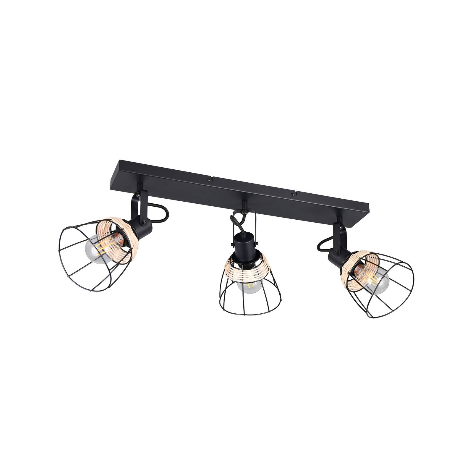 Deckenlampe Jerome, Länge 62 cm, 3-flg., schwarz matt Metall