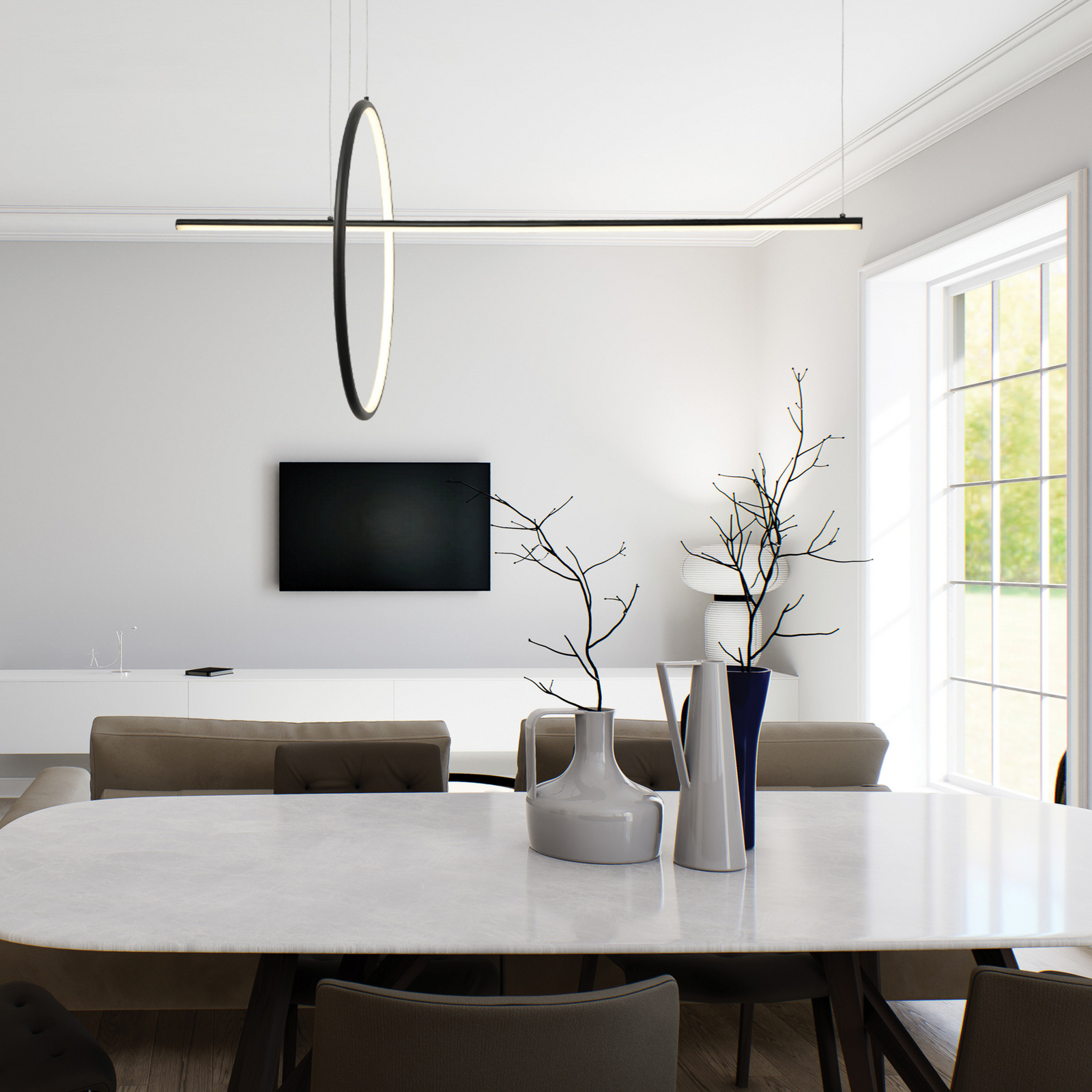 Lampada LED a sospensione 20128, nero opaco, lunghezza 122 cm, metallo, Lampada LED a sospensione 20128, nero opaco, lunghezza 122 cm, metallo,