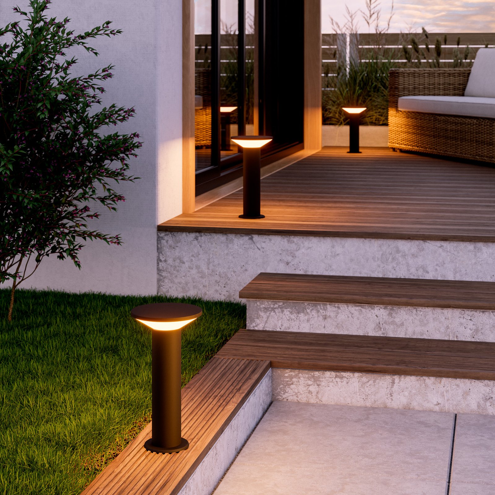 LED-Sockellampe Rigosa, schwarz, Höhe 35 cm, Metall