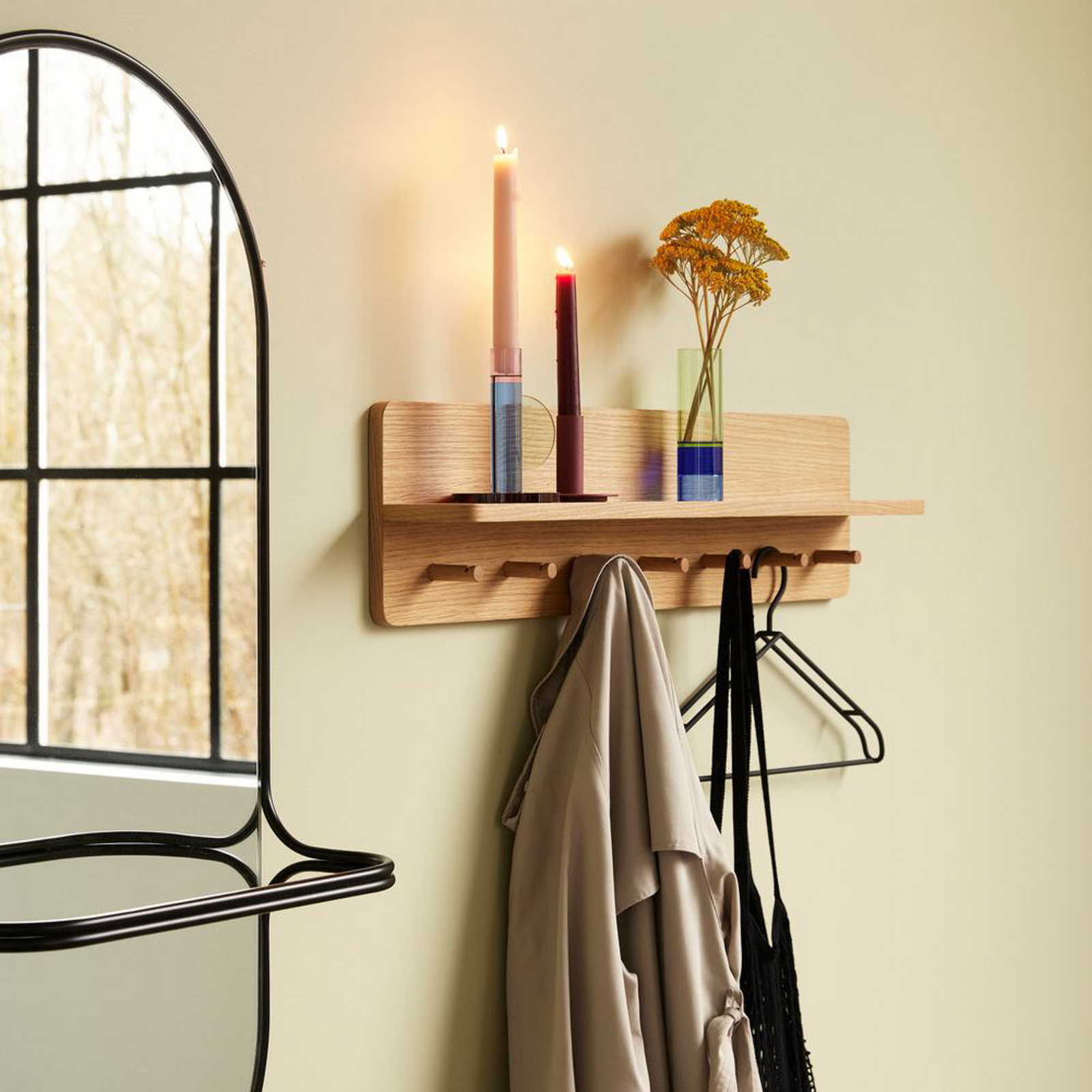 Hübsch coat rack Space Large, oak-coloured, length 80 cm