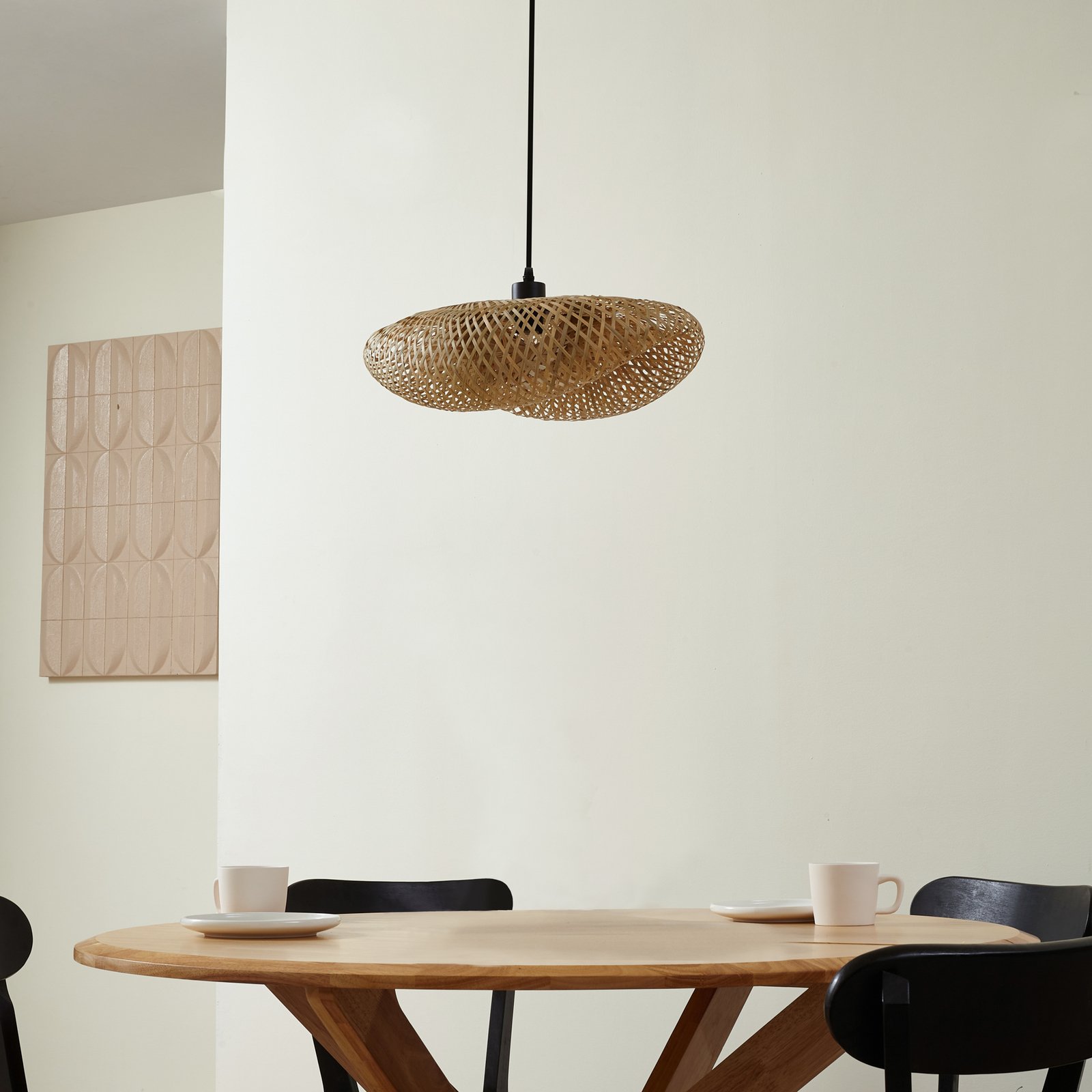 Lindby Hängeleuchte Eleane, Bambus, natur, Länge 50 cm, E27