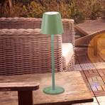 JUST LIGHT. Euria rechargeable LED table lamp, green, iron, IP54