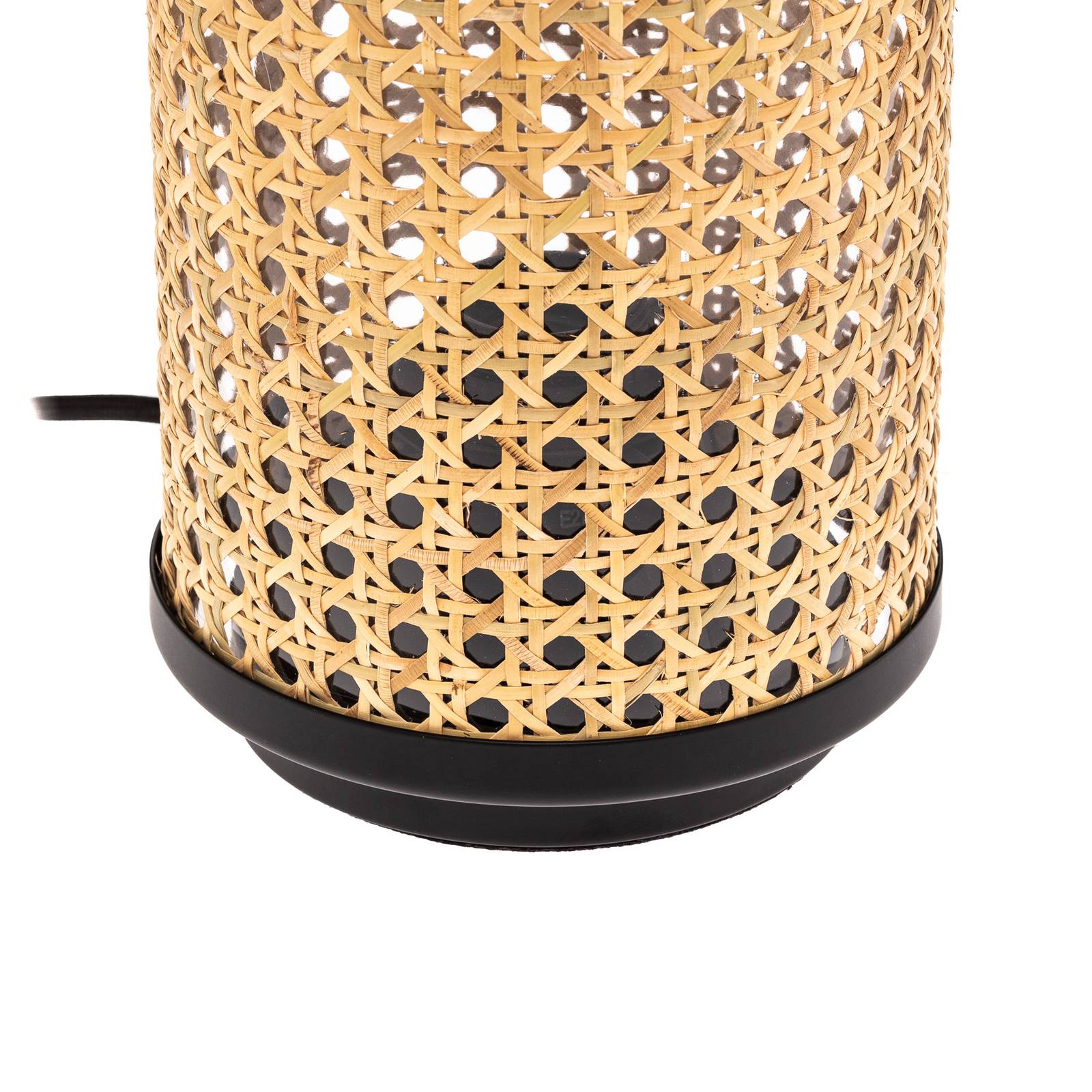 Lampa stołowa Lindby Yaelle, wysokość 30 cm, rattan, czarny, E27