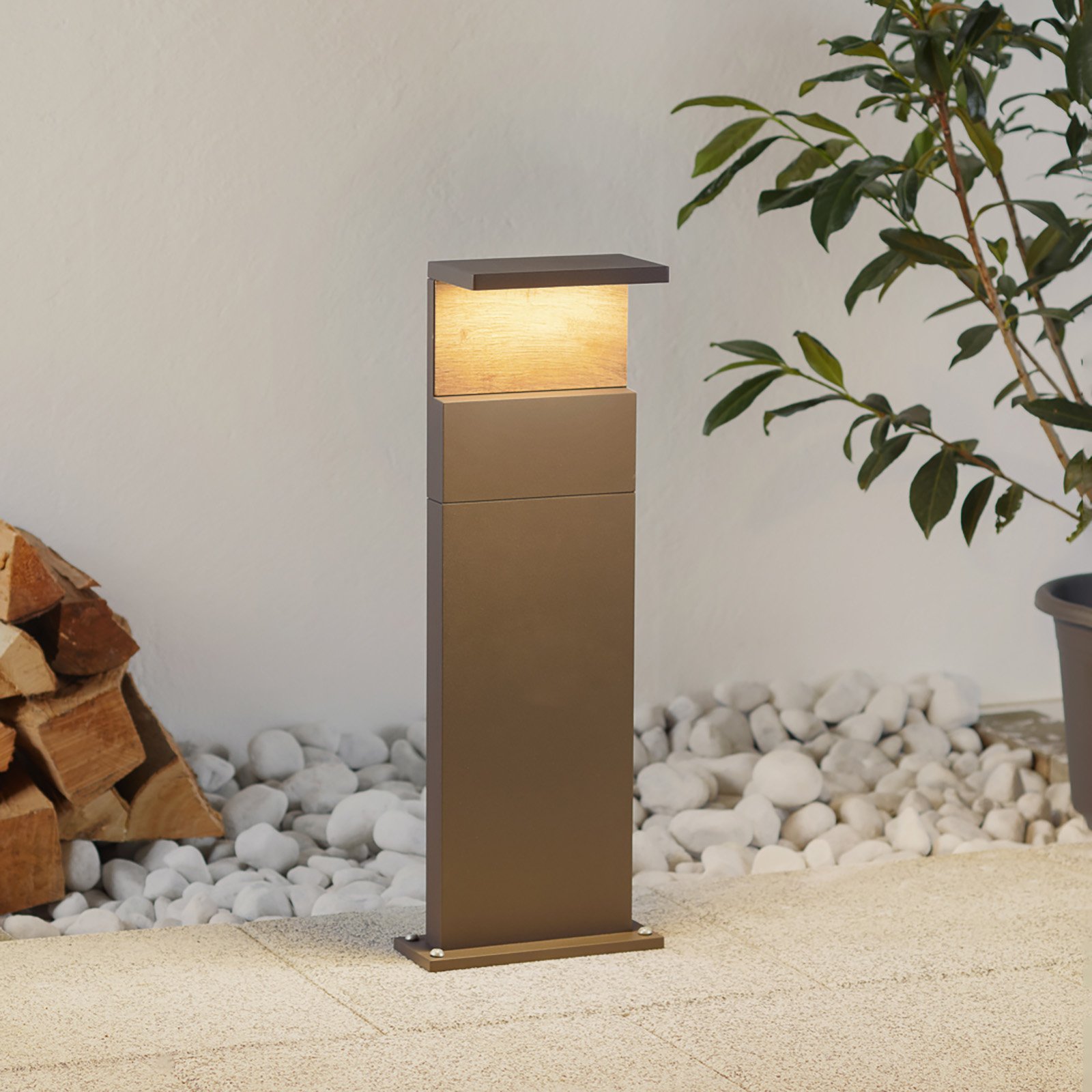 Ruka bolardo luminoso LED con Element de madera, 60 cm