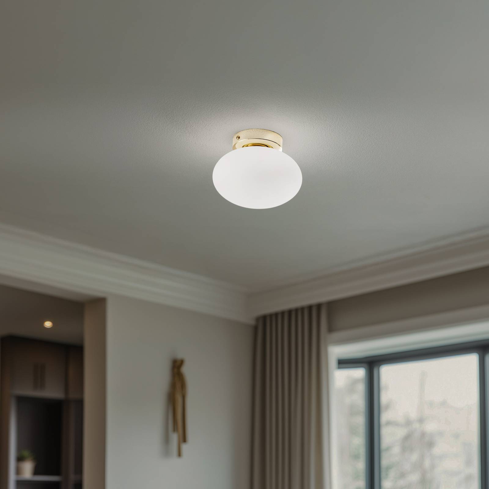 Deckenlampe Ufo, gold/weiß, Ø 18 cm, Glas, G9 günstig online kaufen