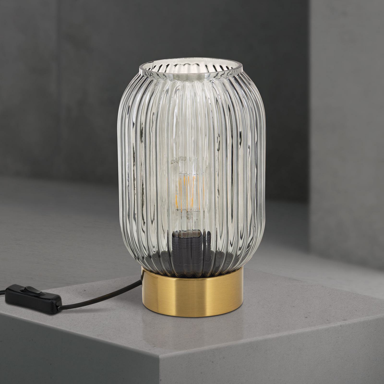 Lampada da tavolo Carneval, grigio fumo, vetro, altezza 23,5 cm, E27