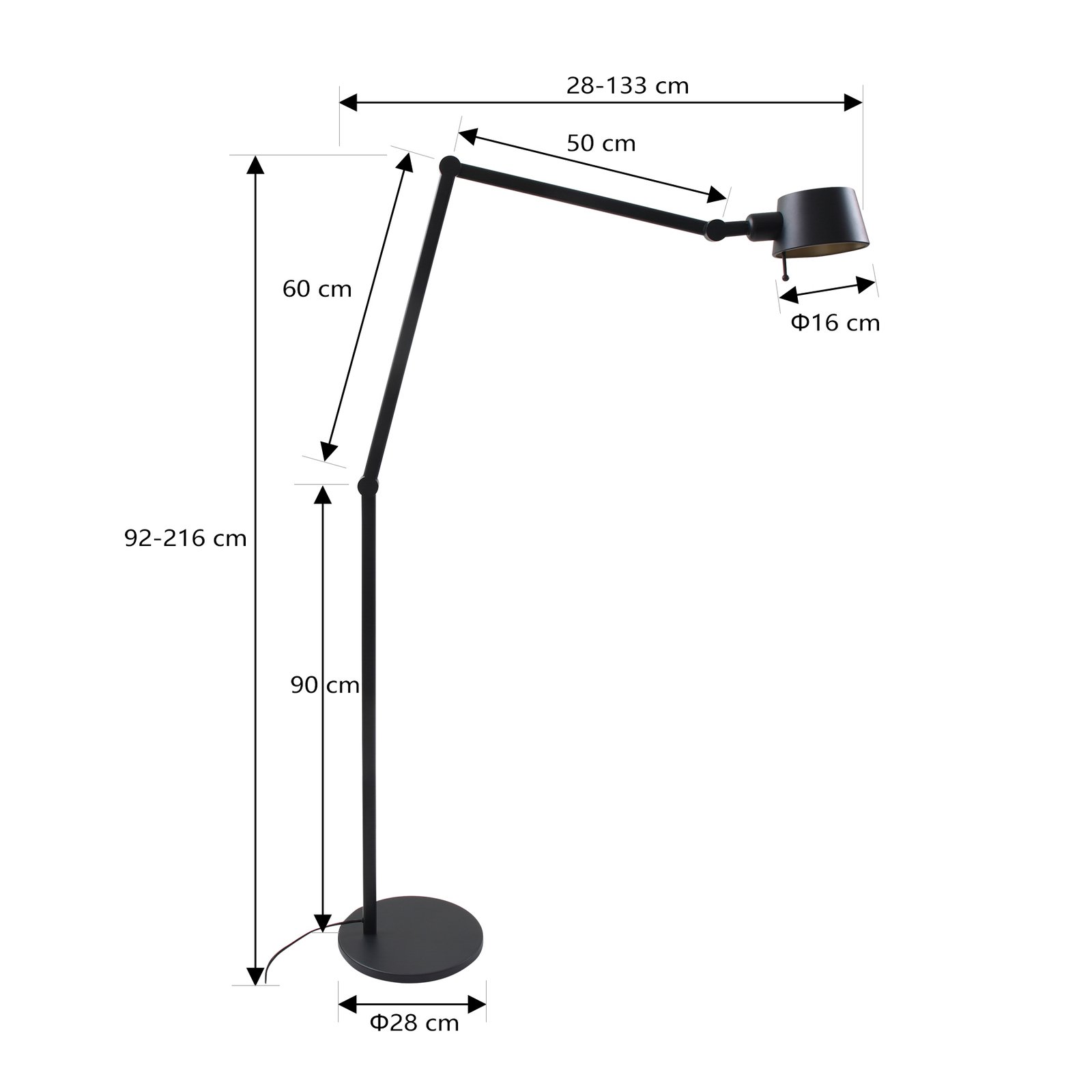Lucande Silka gulvlampe, højde 216 cm, justerbar, sort