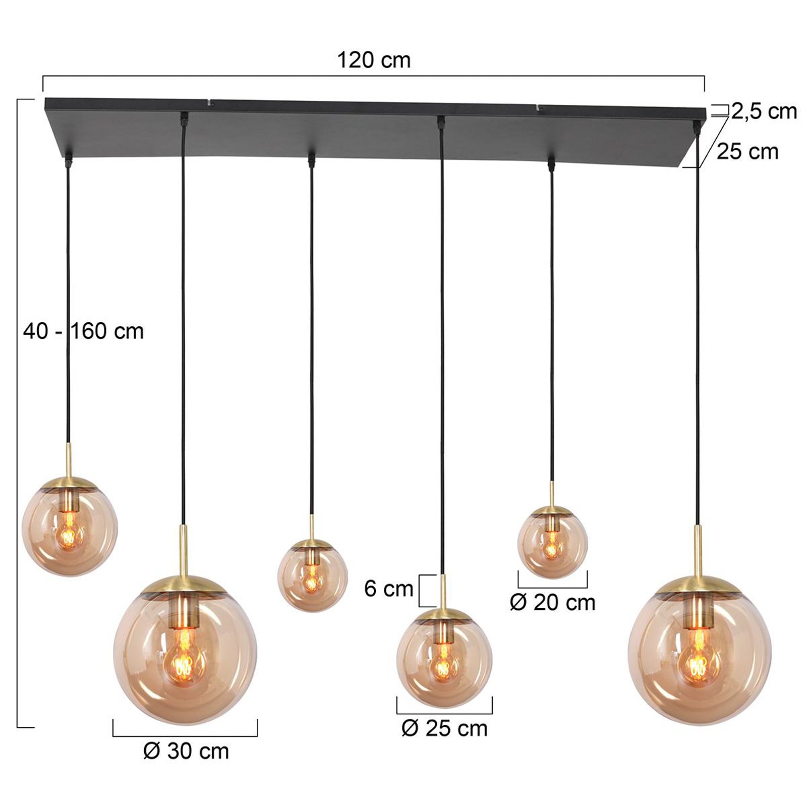 Suspension Bollique, 6 lampes, laiton