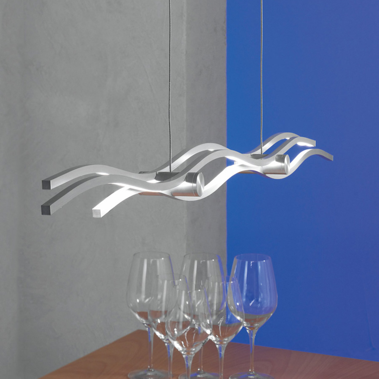 Escale Silk LED hanging light 120 cm, for Living / Dining Room, aluminium, 29 W, energy efficiency: A+, L: 120 cm