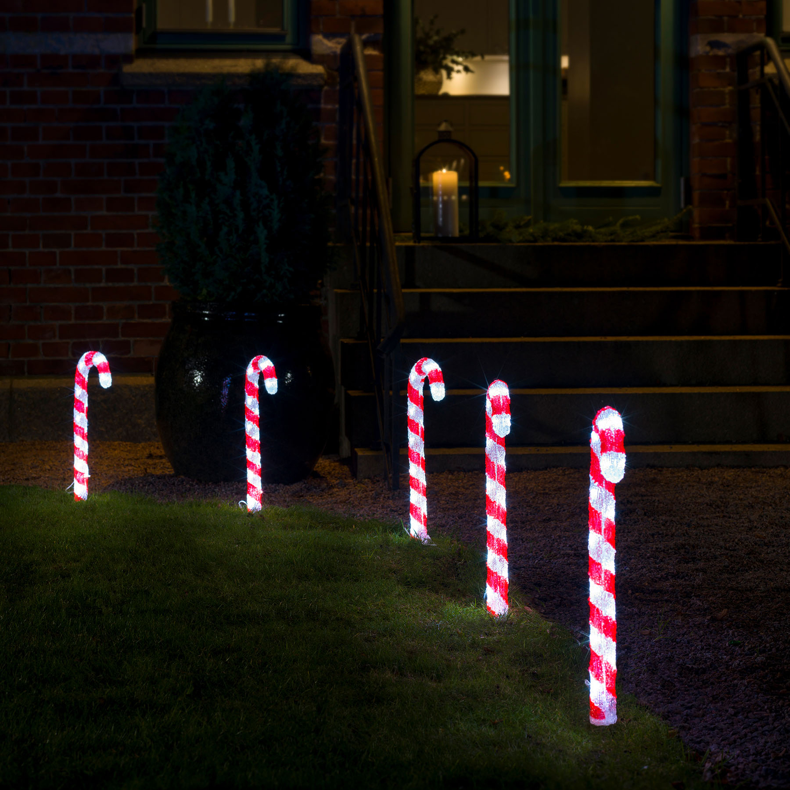Guirlande Lumineuse Noël Extérieur - 60 LEDs Rouges En Forme De Cannes à Sucre (10 Pièces) - Étanche, Décoration De Jardin