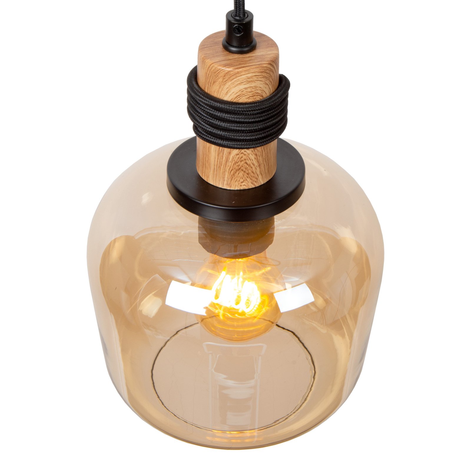 Ilona pendant light, glass, black/amber, 3-bulb