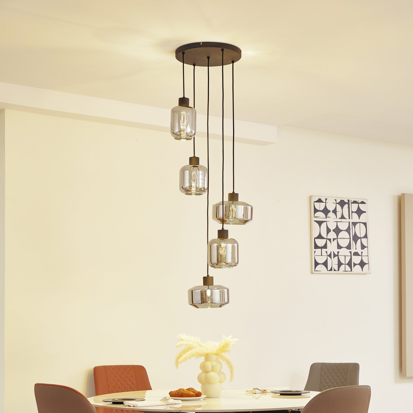 Lindby pendant light Hildur, Ø 35 cm, smoke grey, glass, E27