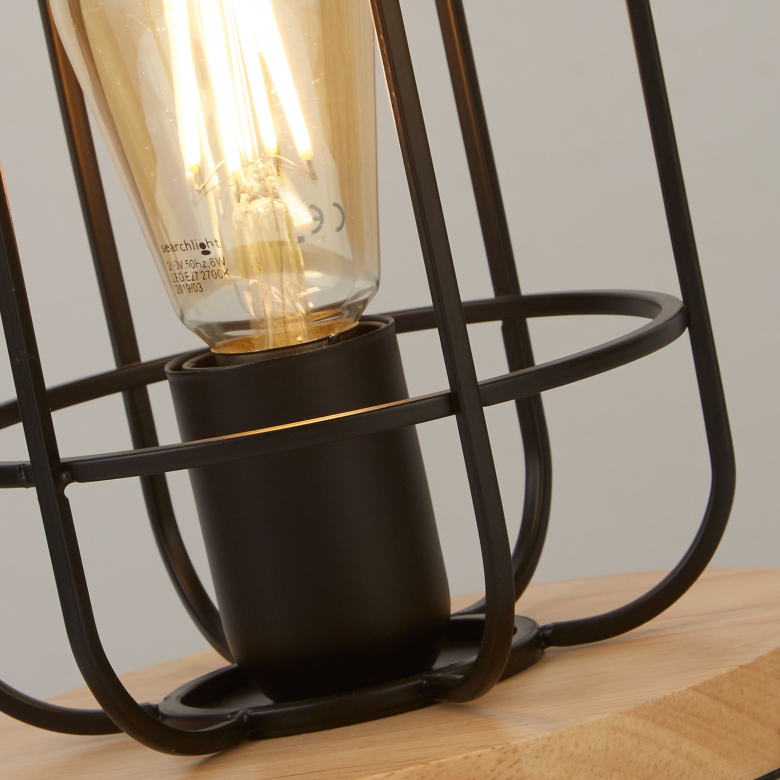 Searchlight Lampă de masă Cage II cu abajur tip cușcă - Camera de zi / sufragerie - Scandinavă - maro negru - Lemn