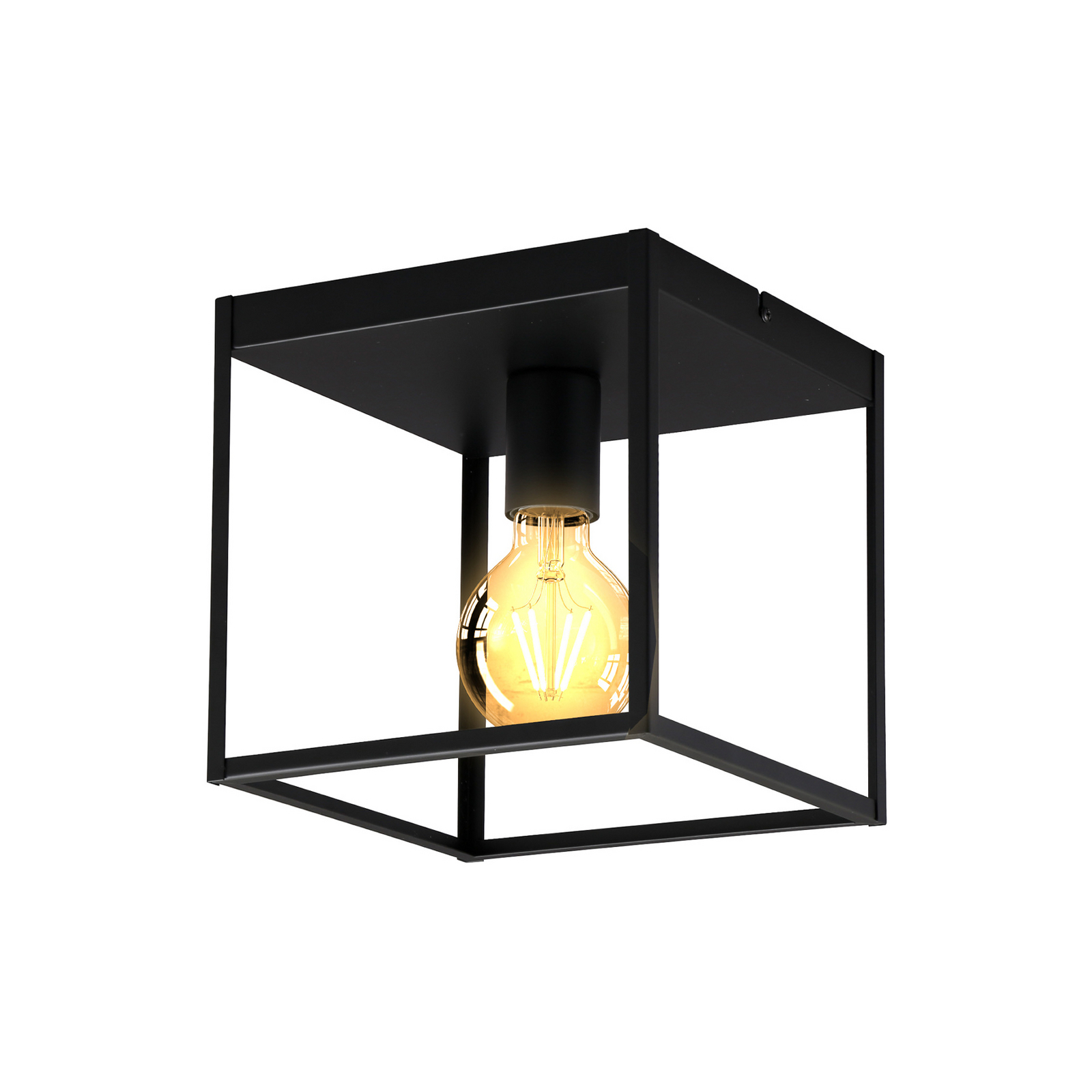 Plafondlamp Indu, zwart, hoekig, 1-lamp, E27 Plafondlamp Indu, zwart, hoekig, 1-lamp, E27