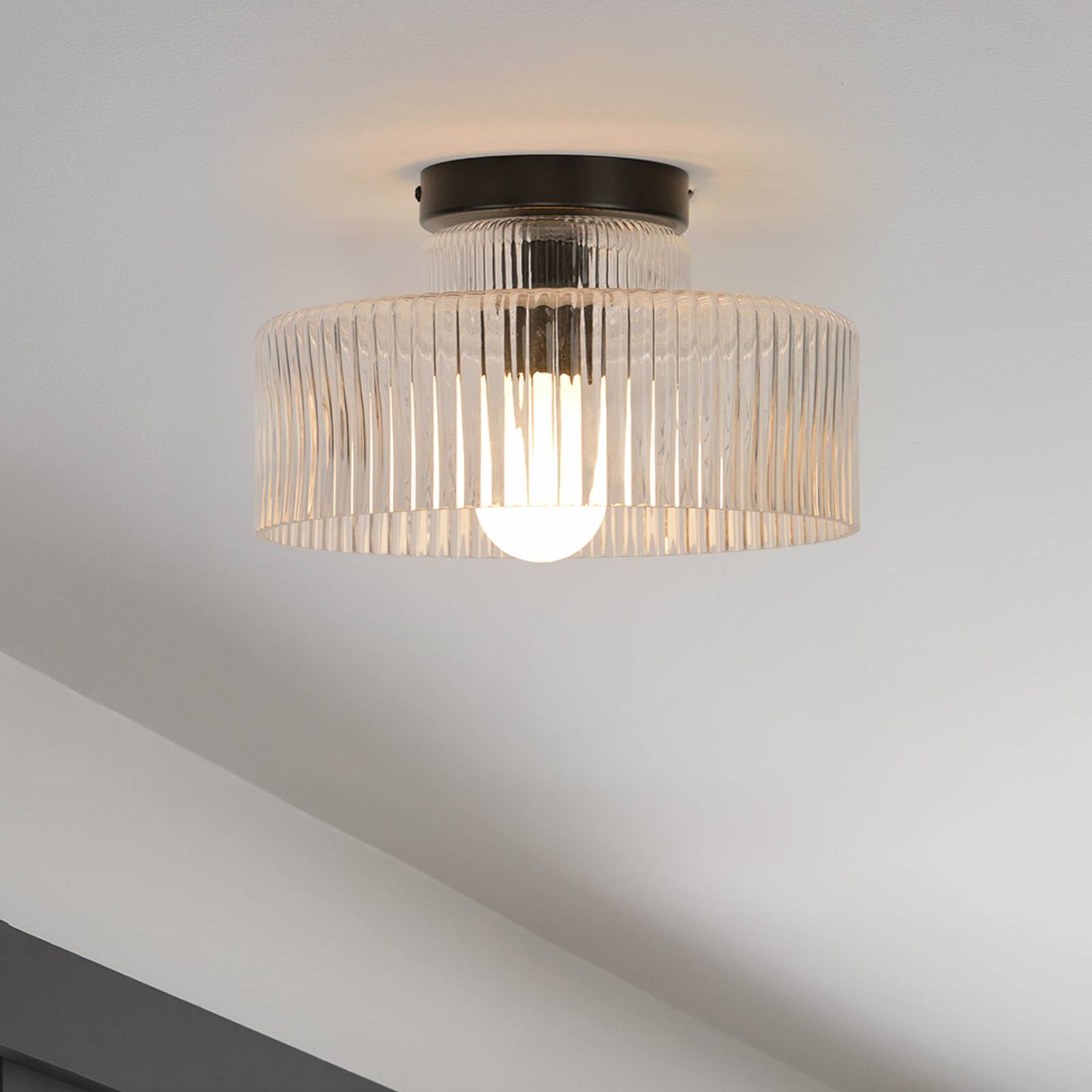 COREP Taklampa Lorenzo, klar/svart, Ø 28 cm, glas