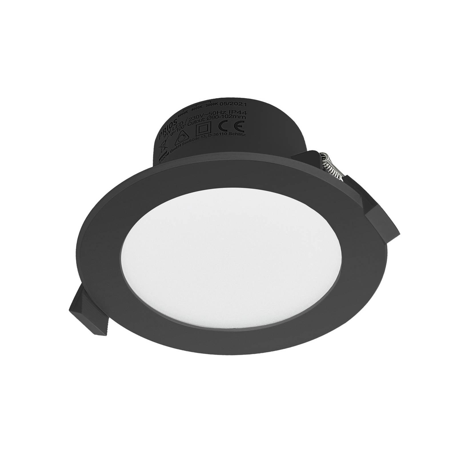 Prios LED-Einbaustrahler Rida, schwarz, Ø 12 cm, CCT, IP44