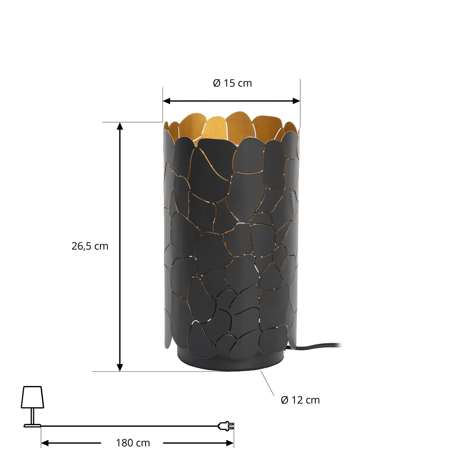 Lindby tafellamp Aralena, zwart/goud, hoogte 26,5 cm