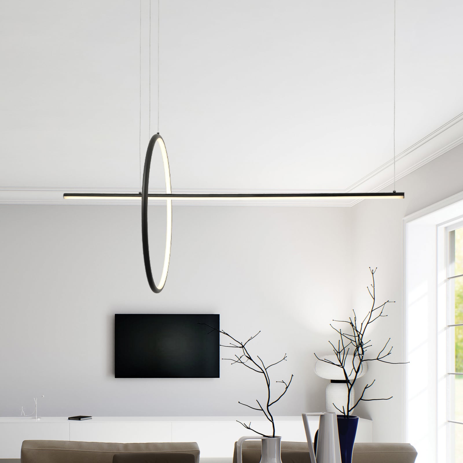 Lampada LED a sospensione 20128, nero opaco, lunghezza 122 cm, metallo,