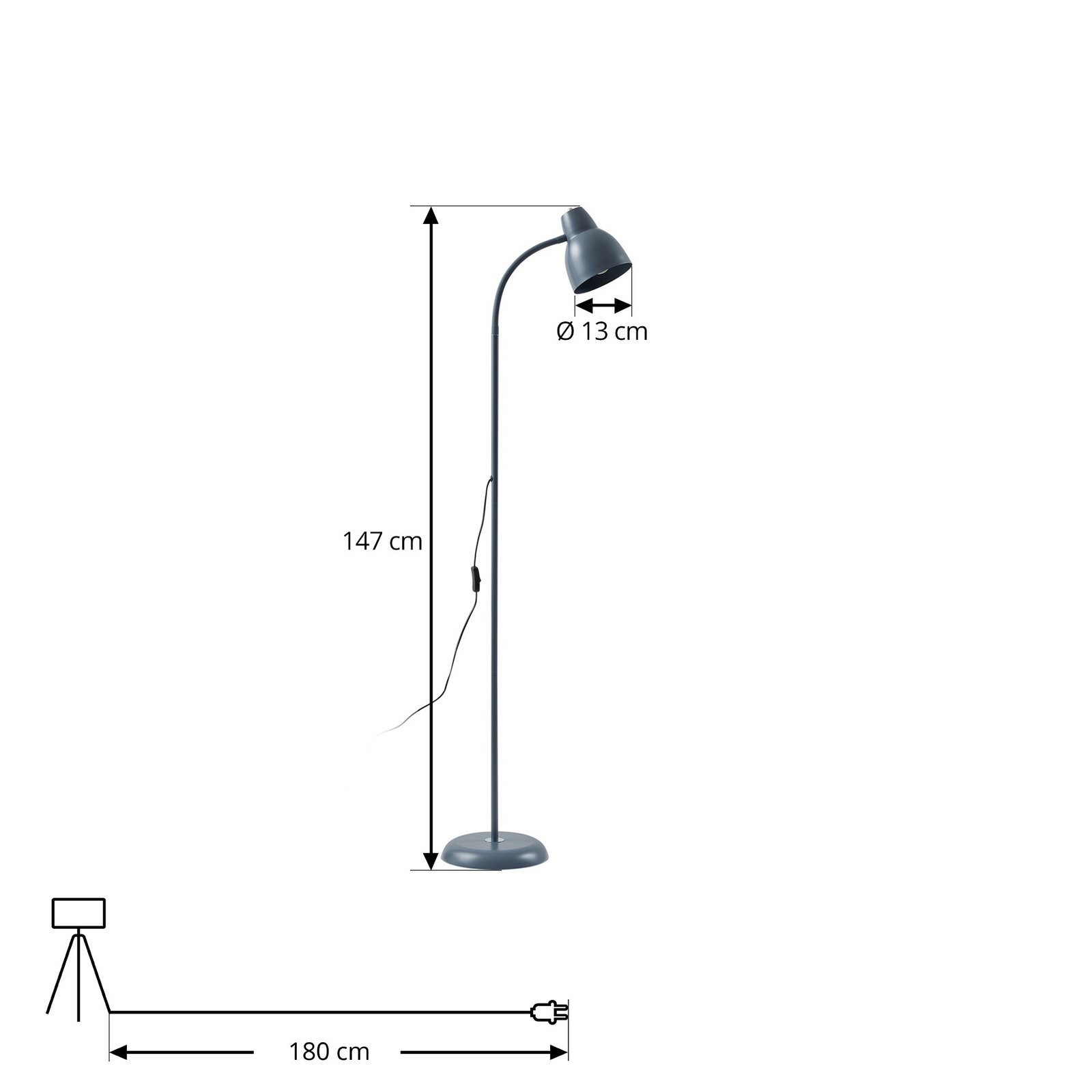 Lindby lampe sur pied Tebbi, bleu, métal, hauteur 150 cm