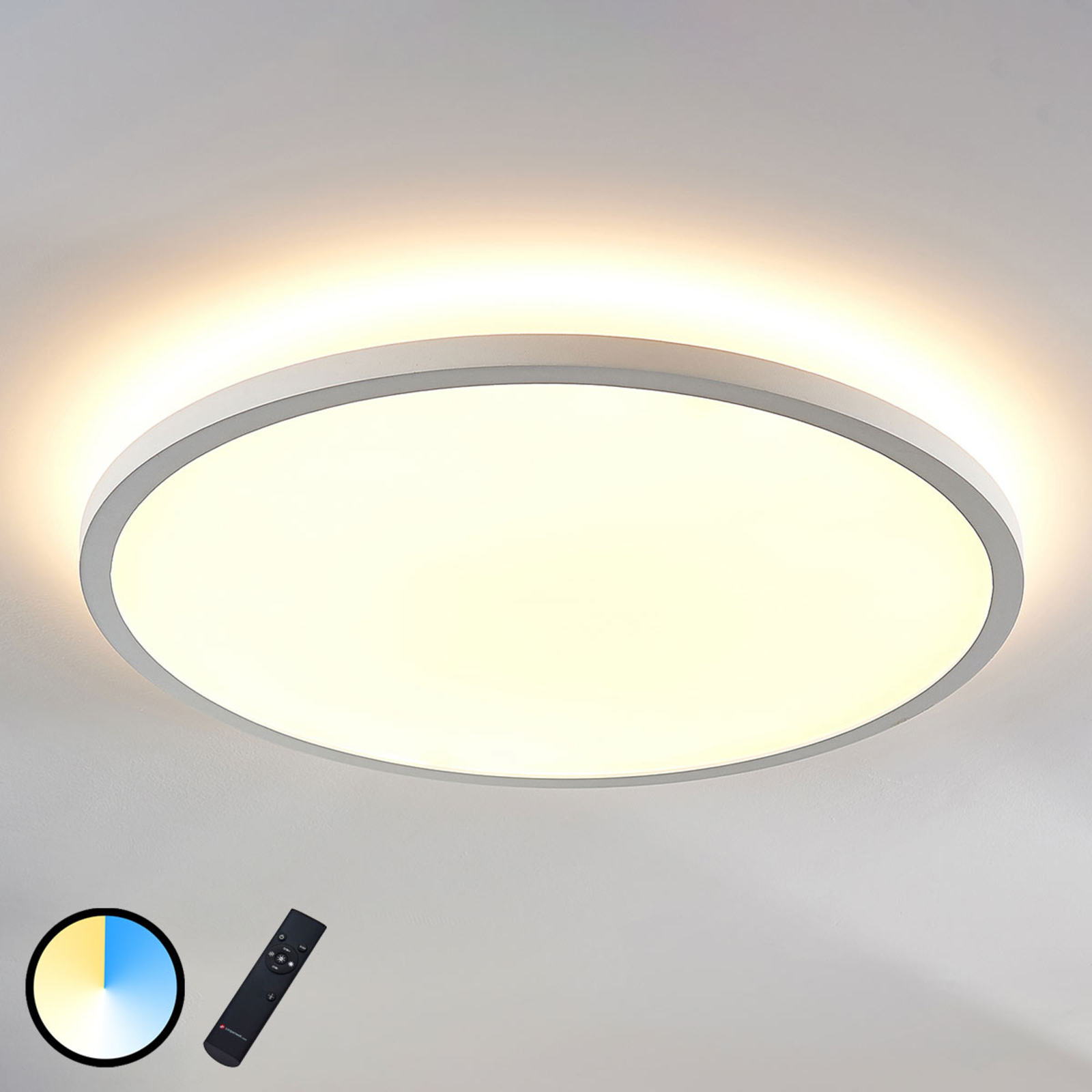 Arcchio LED panel CCT Brenda remote control Ø 60 cm, for Living / Dining Room, aluminium, plastic, 30 W, energy efficiency: A, H: 5.5 cm