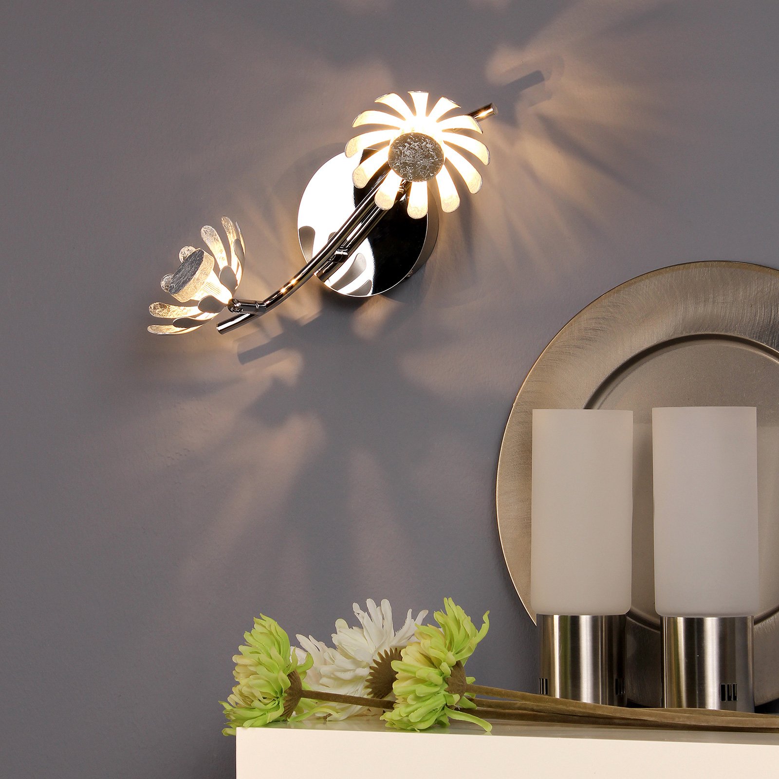 Bloom LED zidna svjetiljka sa dvije žarulje, srebrna