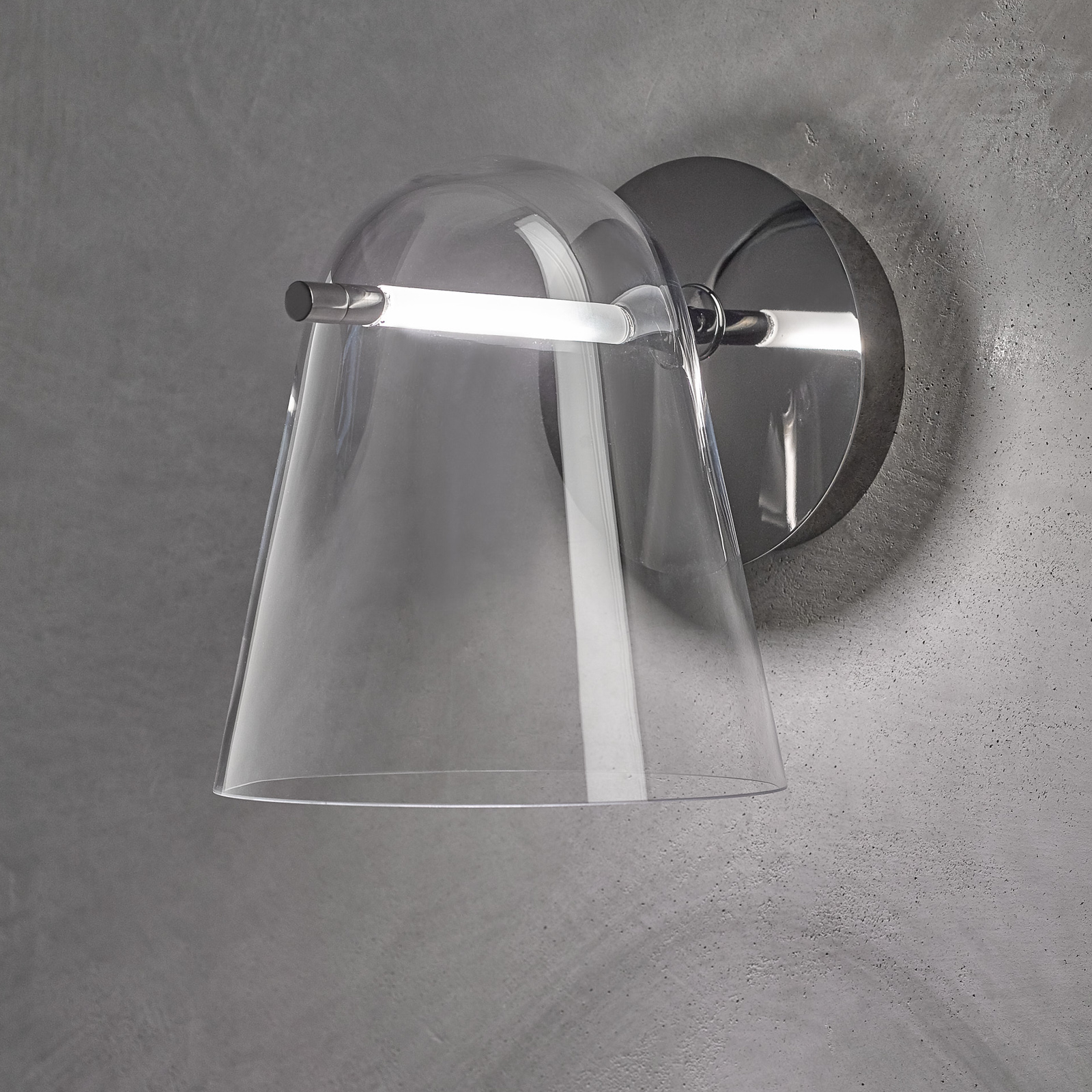 Prandina Sino W3 LED sienas lampa caurspīdīga/ melna hroma krāsā