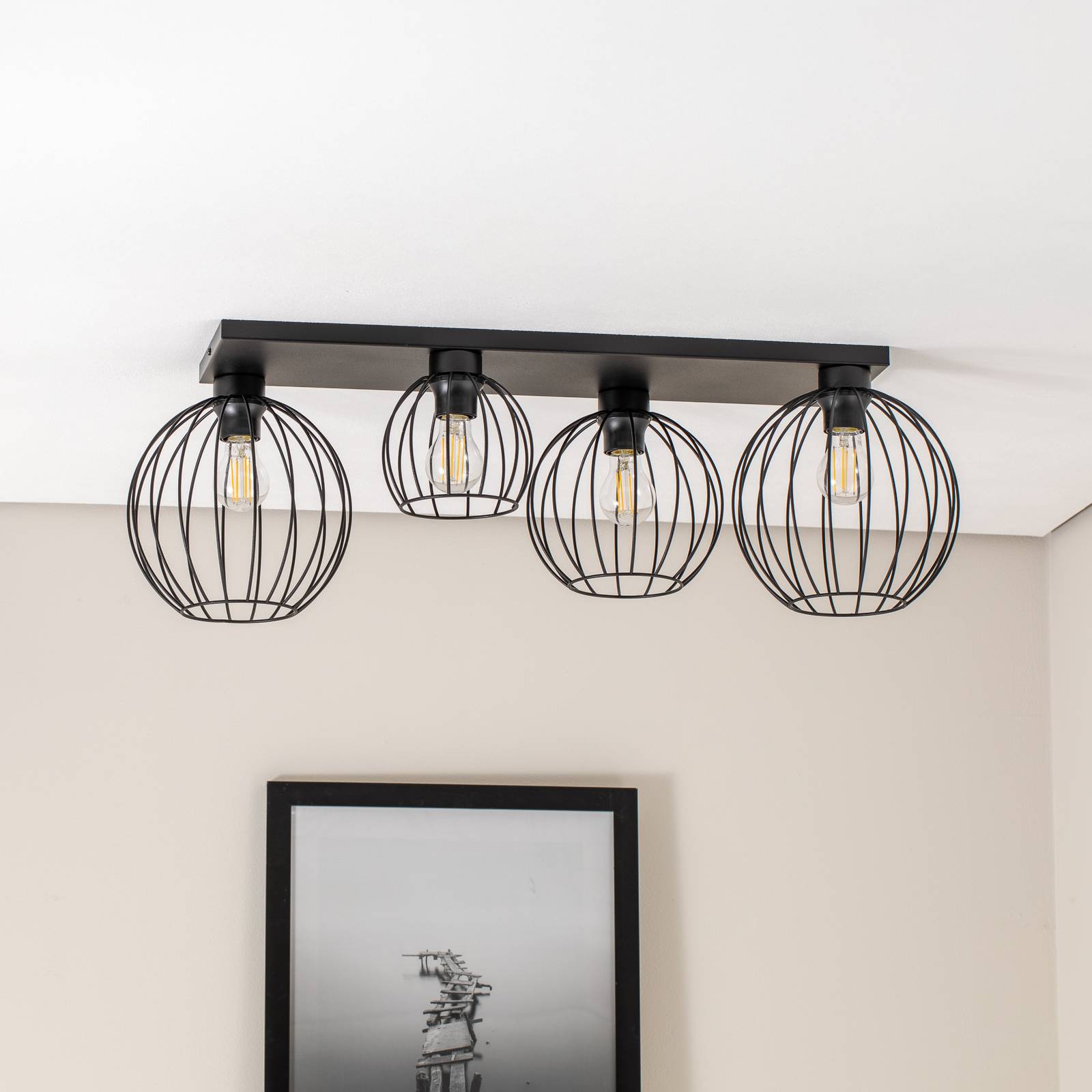 Lampa sufitowa Nest, 4-punktowa, 83 cm, czarna, metal, E27