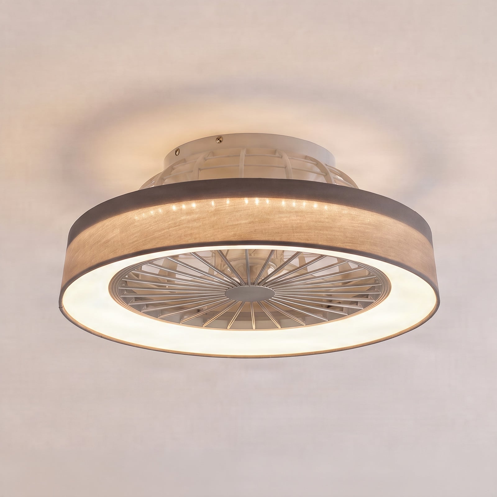 Mace LED-takvifte, grå, stillegående, DC, Ø 48 cm, CCT – Lindby - Stue - Moderne - Plast - Rund