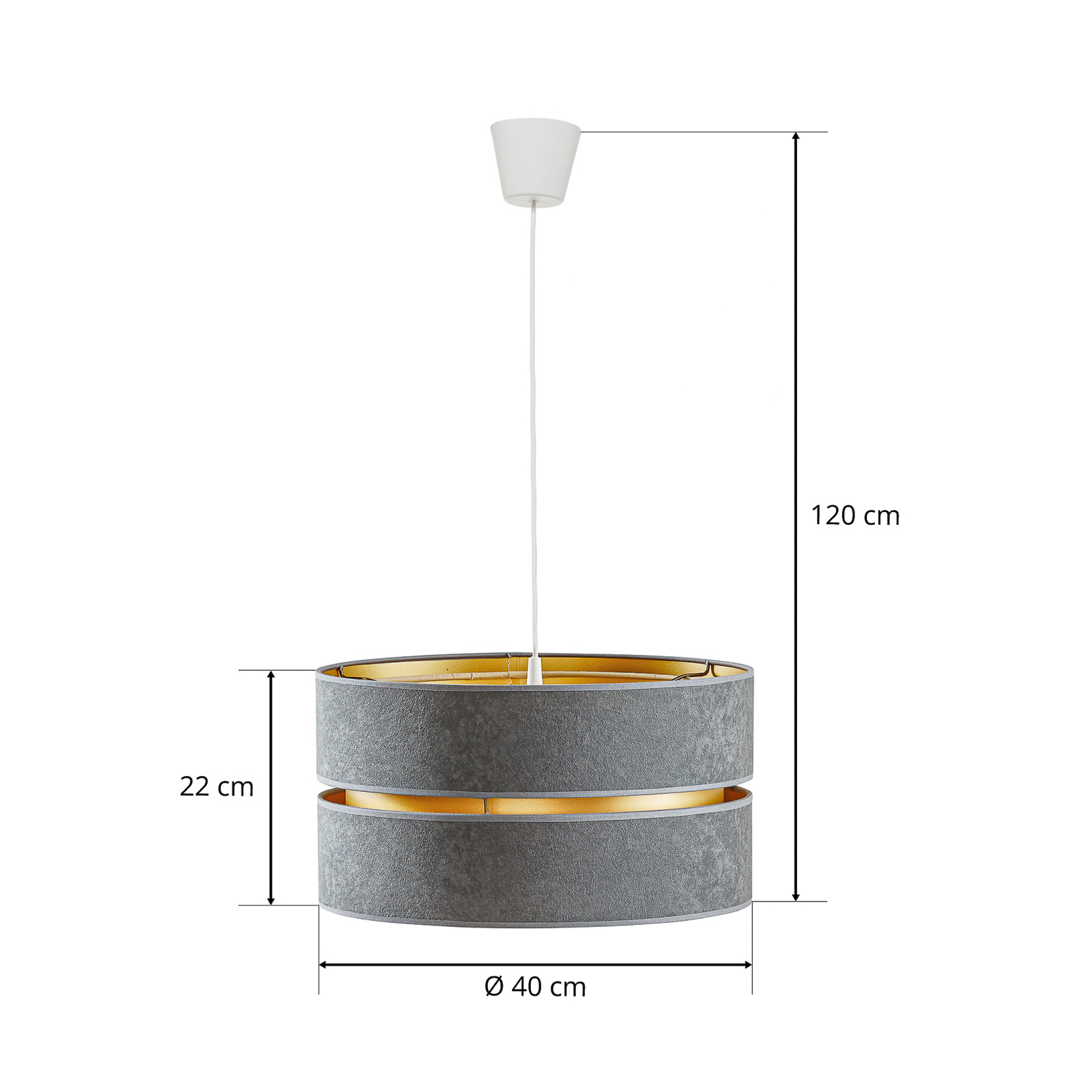 Riippuvalo Duo, harmaa/kulta, Ø40cm, 1 lamppu