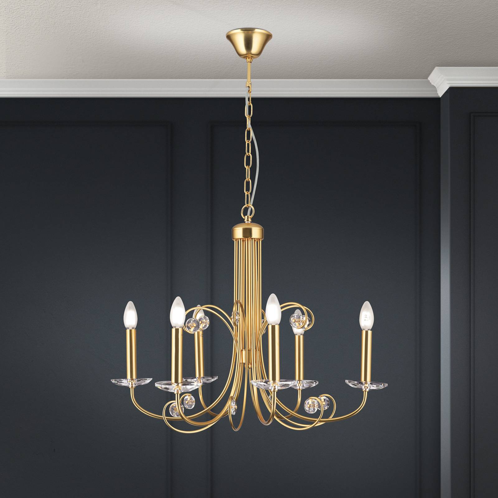 Orion Lustre Ariane doré Ø 67,5 cm cristal 6 lampes