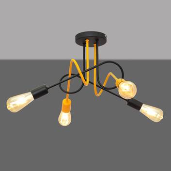 Cambridge ceiling light, 4-bulb, black and orange