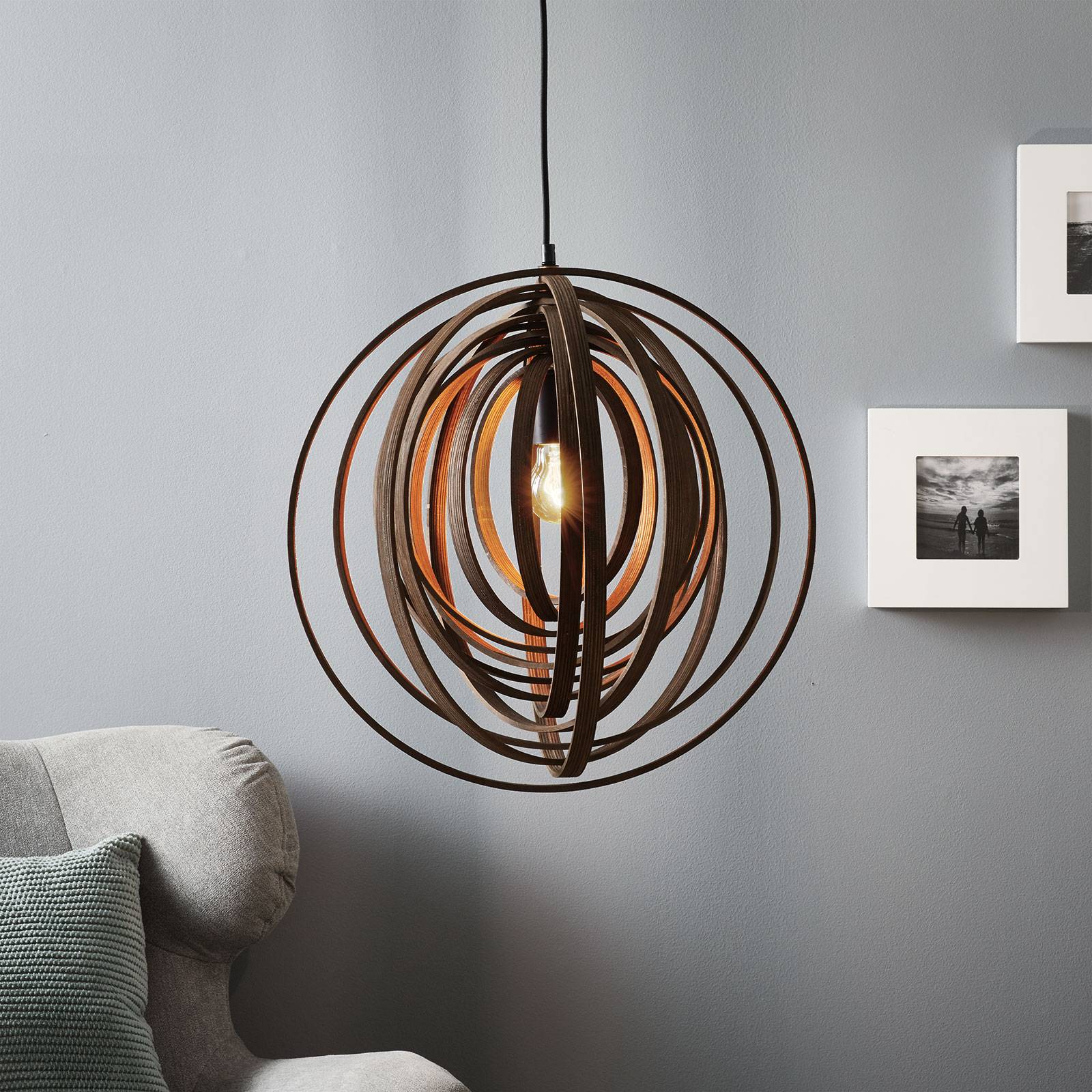 Unusual Boolan hanging light with brown lampshade