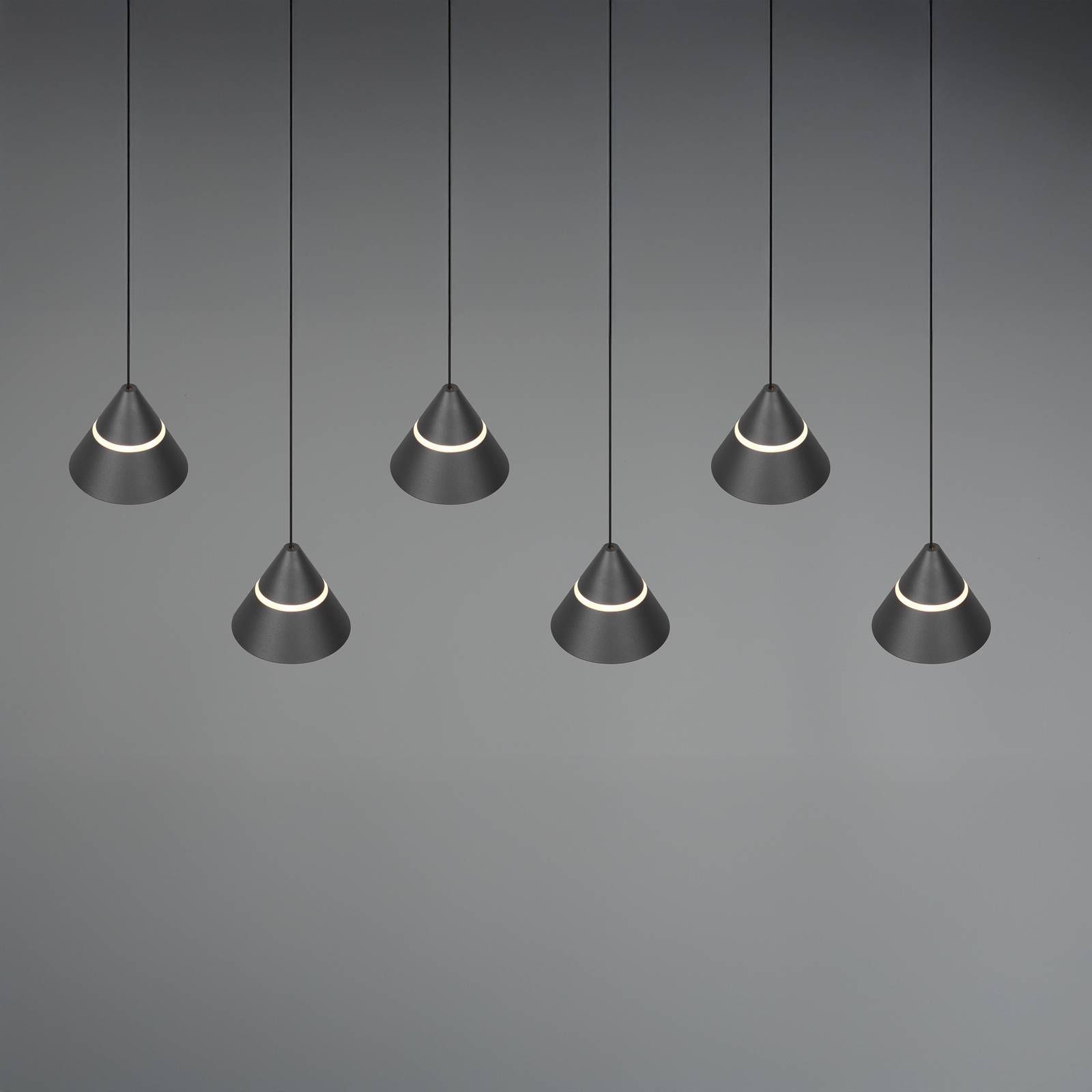 LED-Hängelampe Romeo, Länge 75 cm, schwarz, Metall, 6-flg. günstig online kaufen