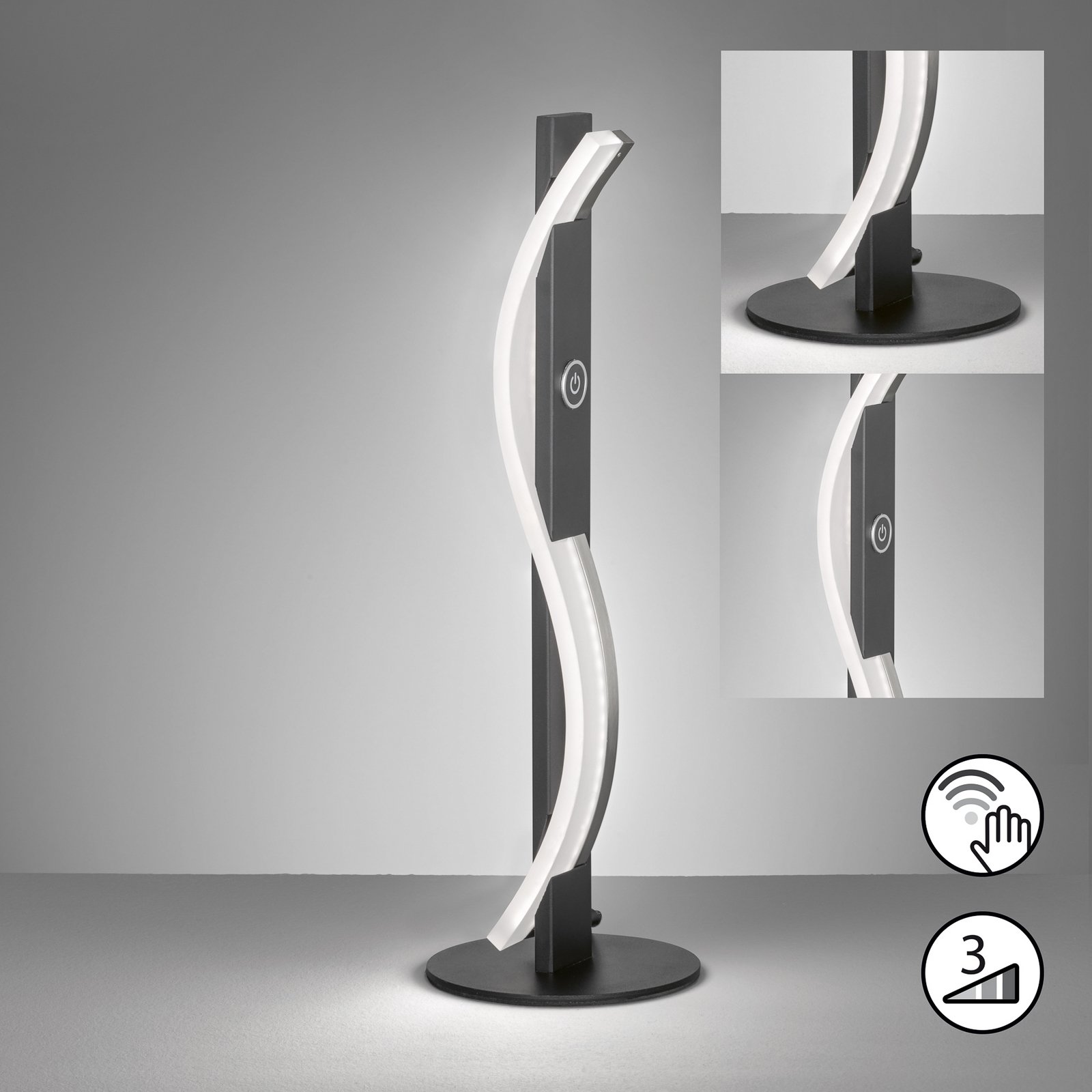 LED tafellamp BRIDGE, zwart, hoogte 41 cm, metaal, dimmer