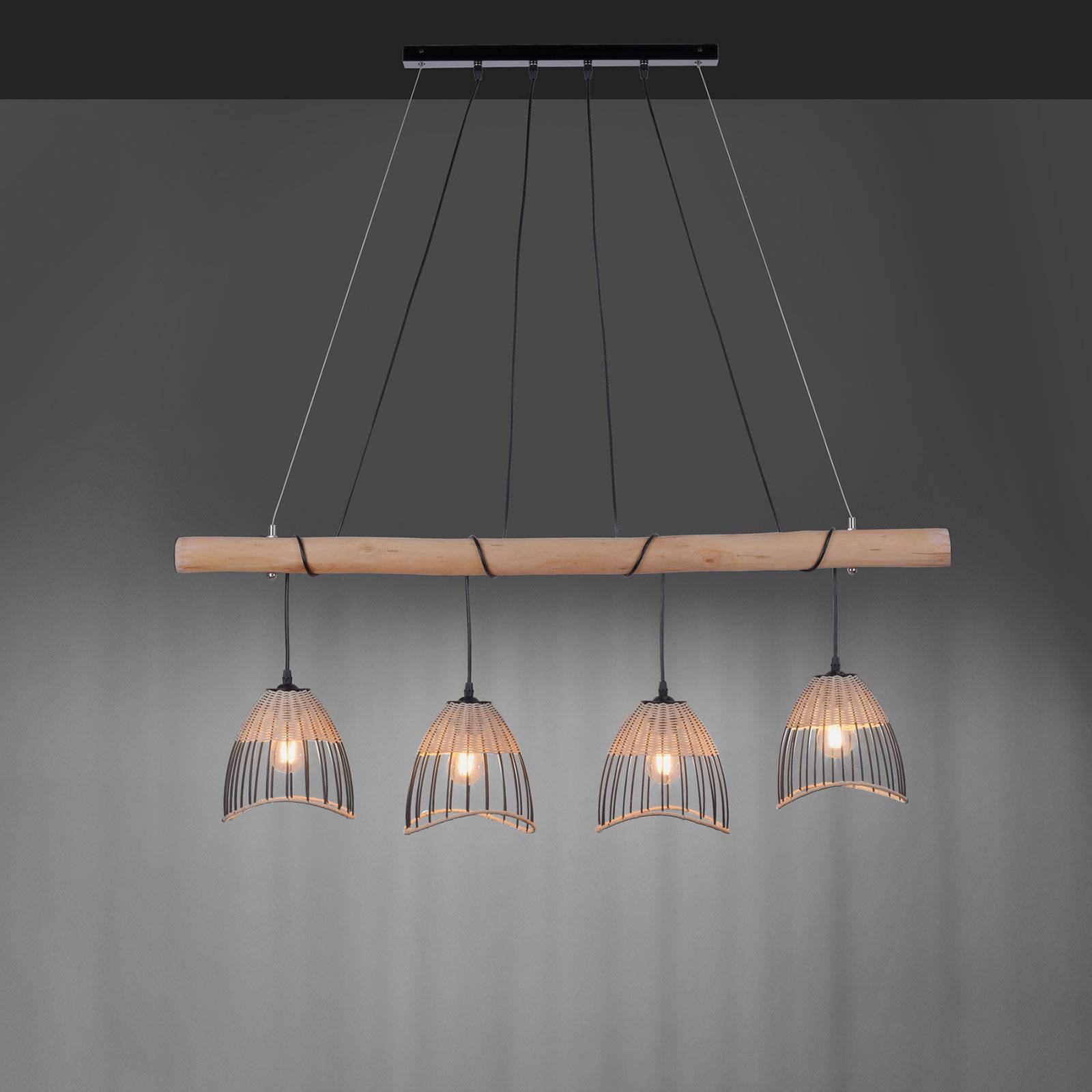 Hanglamp Reed van hout, 4-lamps