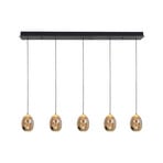 Lampă suspendată Golden Egg, chihlimbar / aur, lungime 107 cm, 5 becuri