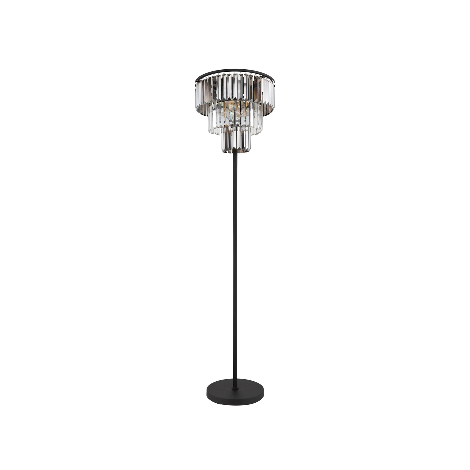 Candeeiro de pé Naxis, preto/cinzento-fumo, altura 160 cm, cristal