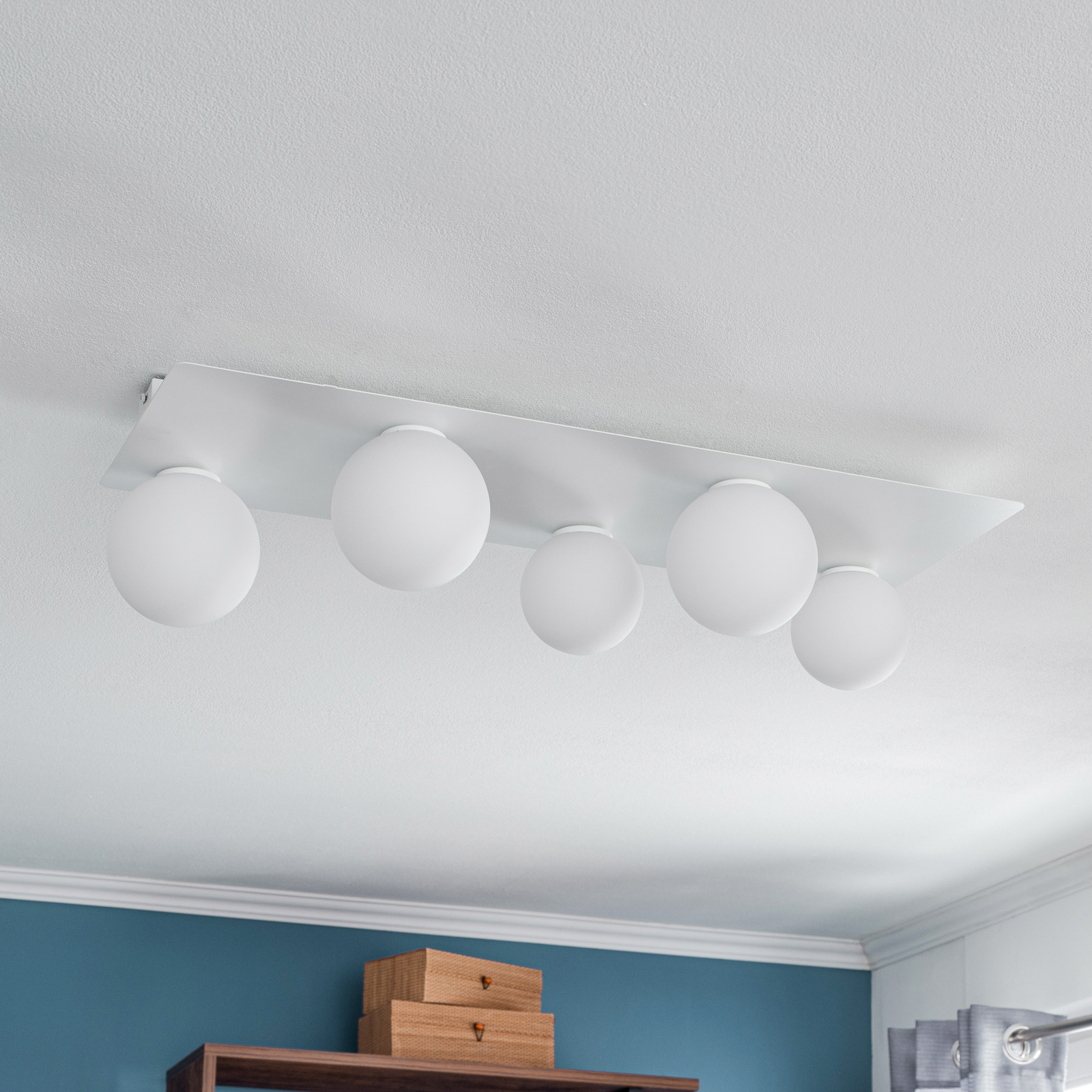 Firn ceiling light, angular, five-bulb, white