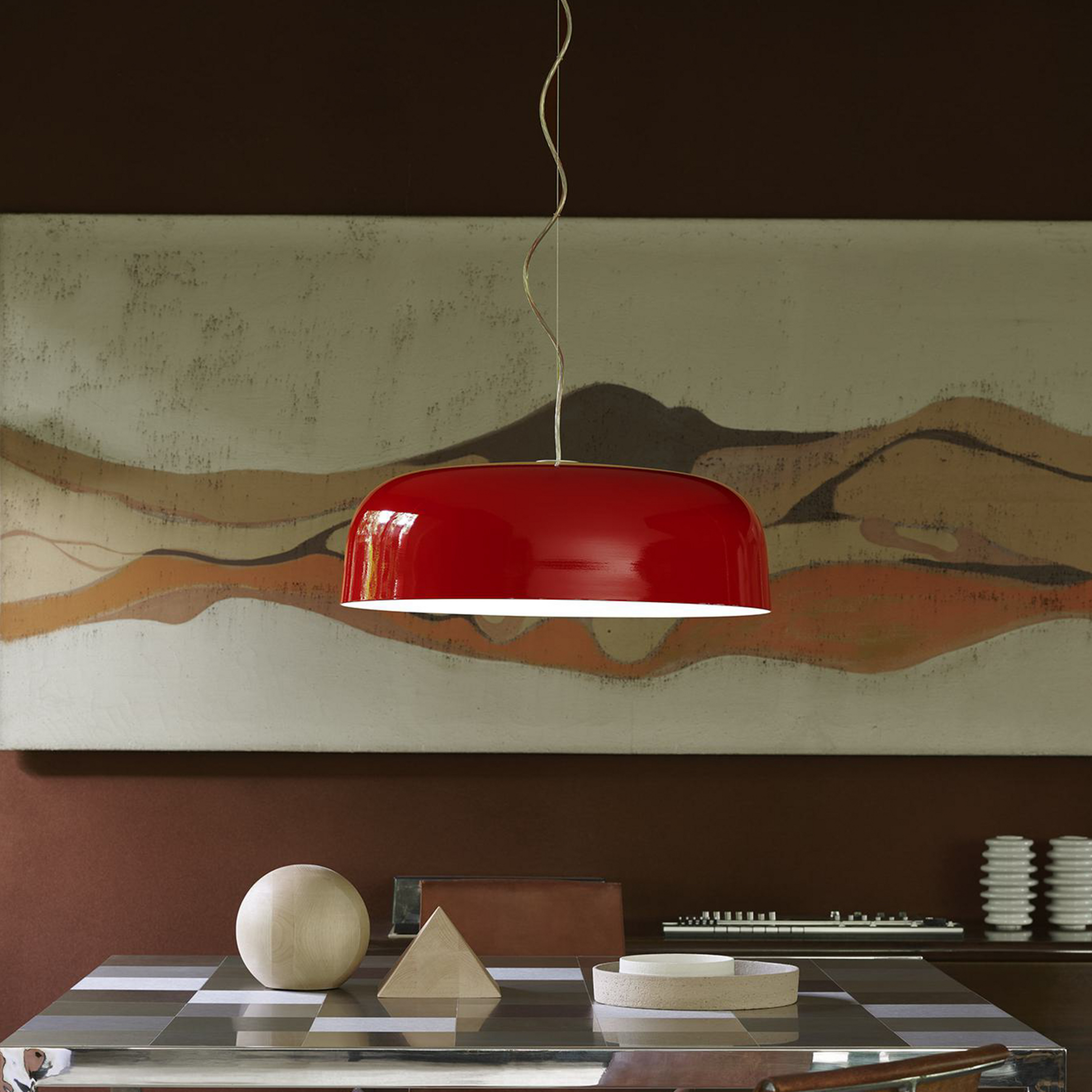 Oluce suspension LED Canopy, Ø 60 cm, rouge, aluminium
