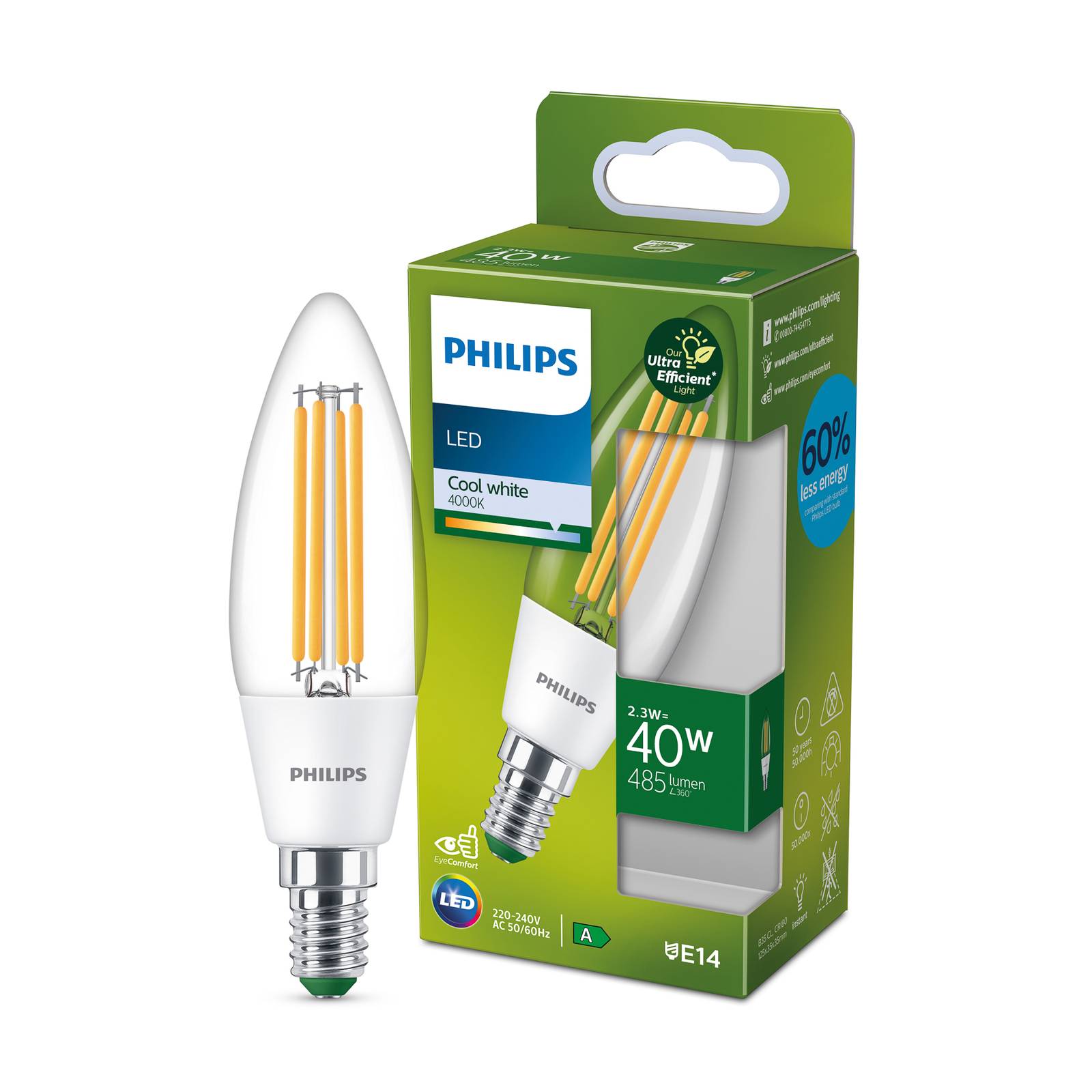 Philips żarówka świeca LED E14 2,3W 485lm 4 000K