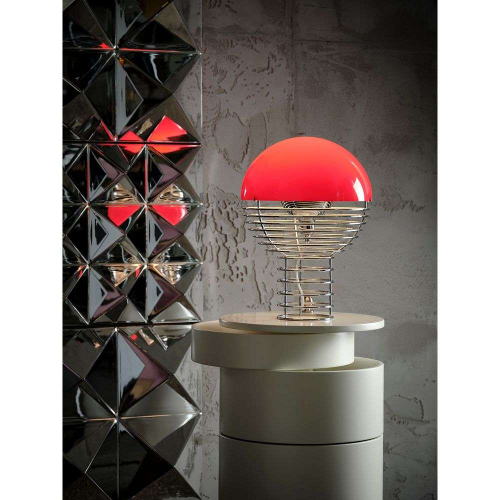 Wire Table Lamp Ø30 Chrome/Red - Verpan