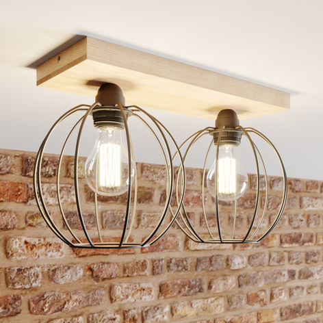 Plafonnier Dorett, chêne, à 2 lampes