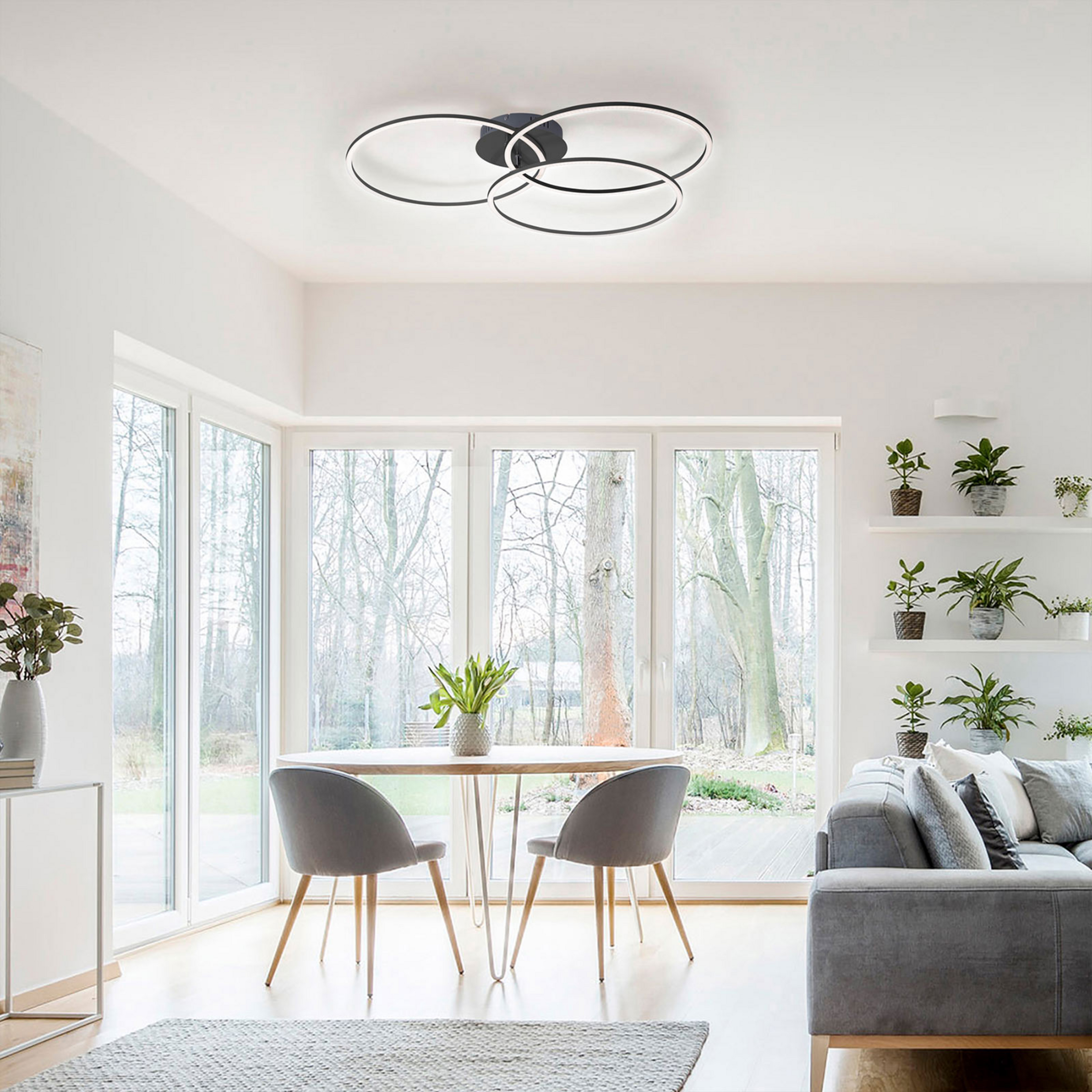 Ivanka LED-loftlampe, 3 ringe, sort