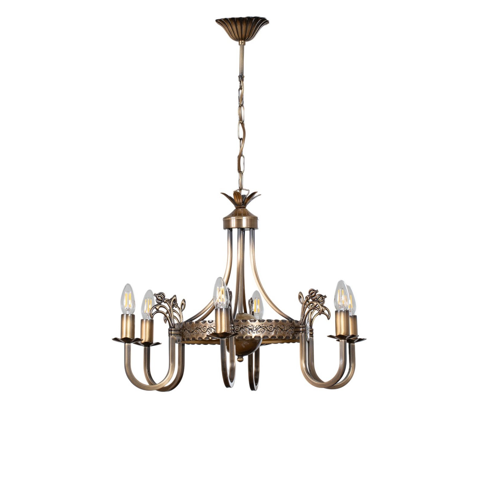 Castle chandelier, light patina, Ø 62 cm, metal, 6-bulb.