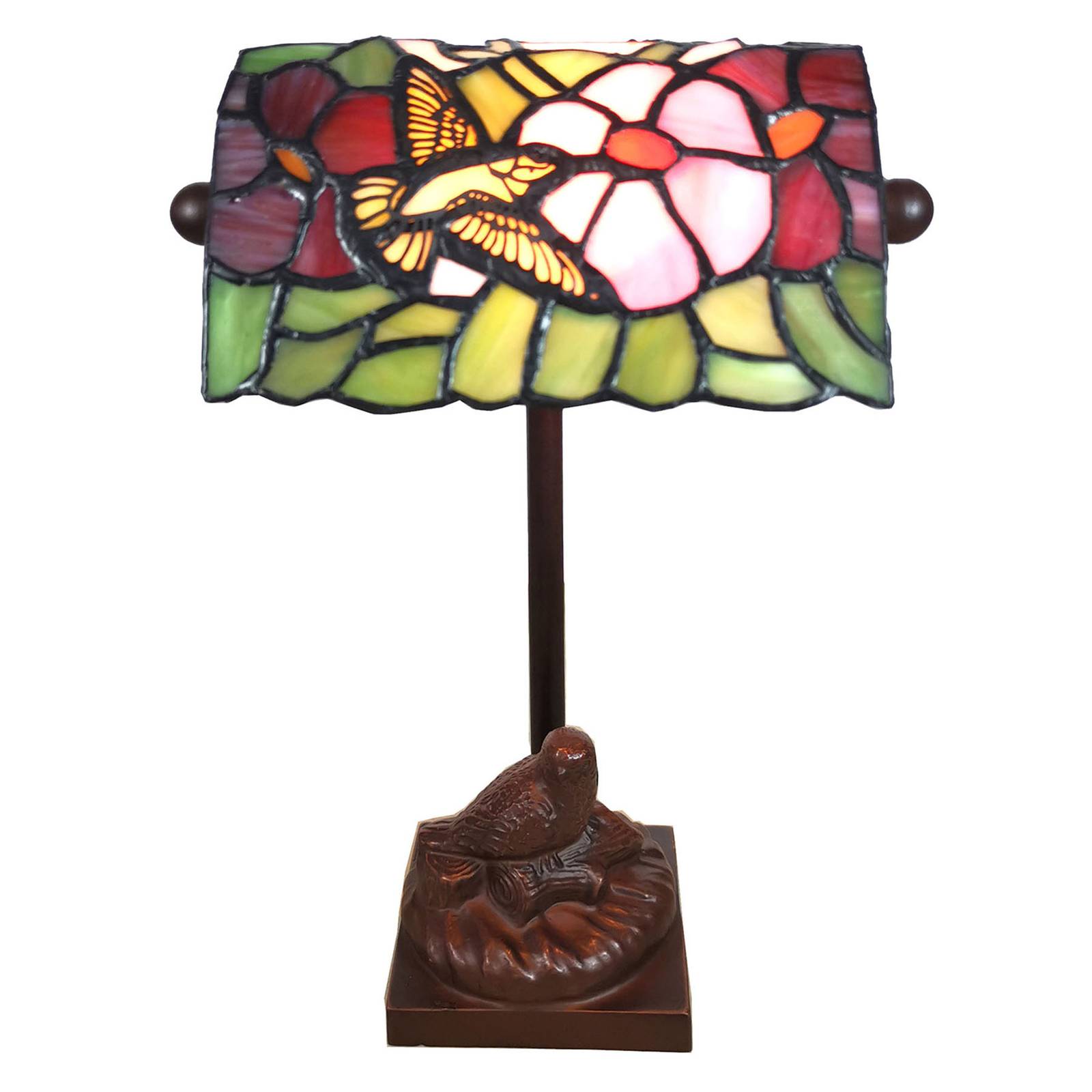 Clayre&Eef Stolní lampa 6008, styl Tiffany ptačí motiv